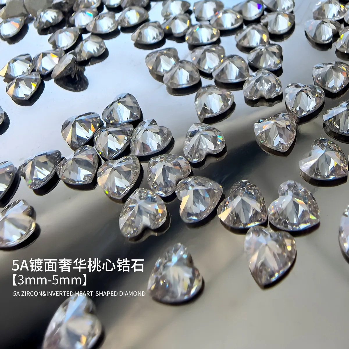 20PCS 5A Sparkle Colorful Nake Zircon Love Heart Chamfered Diamonds Crystal Nail Art Rhinestones Decorations Luxury Peach Charms