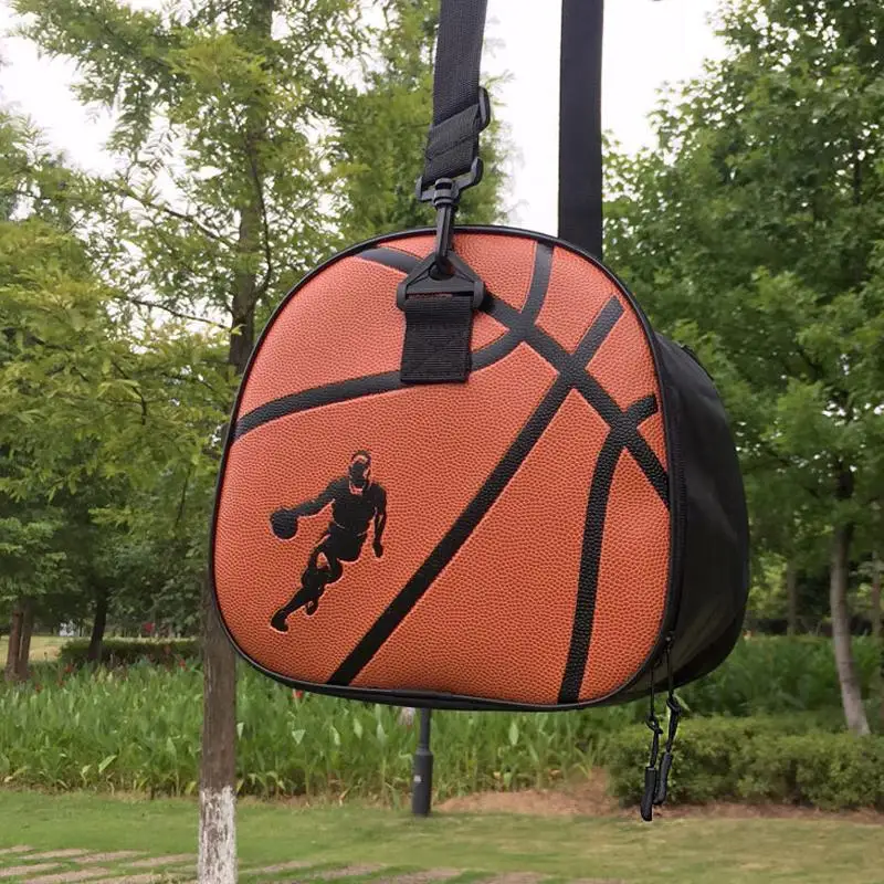 Large Capacity Basketball Pattern Bag Adjustable Single Shoulder Crossbody Basketball Bag Zipper Pocket Sports Storage Bag