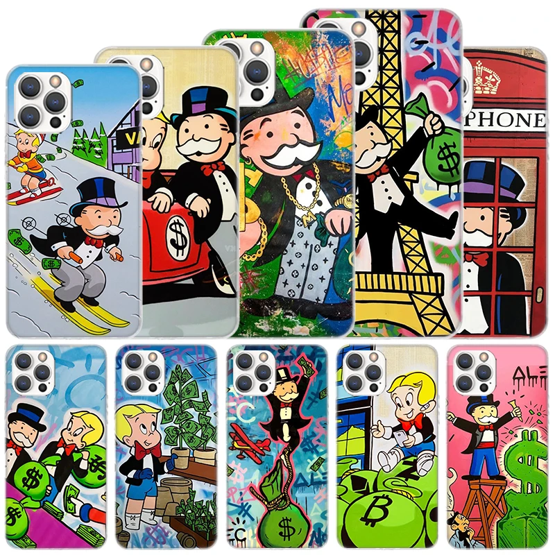 Cartoon Dollar Monopolys Soft Case For iPhone 16 15 Plus 11 12 13 Mini 14 Pro Max Apple Phone Cover X XS XR SE 7 8 SE Coque 11 1