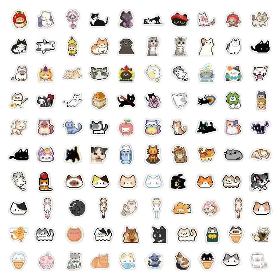 100 vibrant retro-style pixel cat decals perfect for journals laptops tablets and notebooks durable waterproof paper stickers id