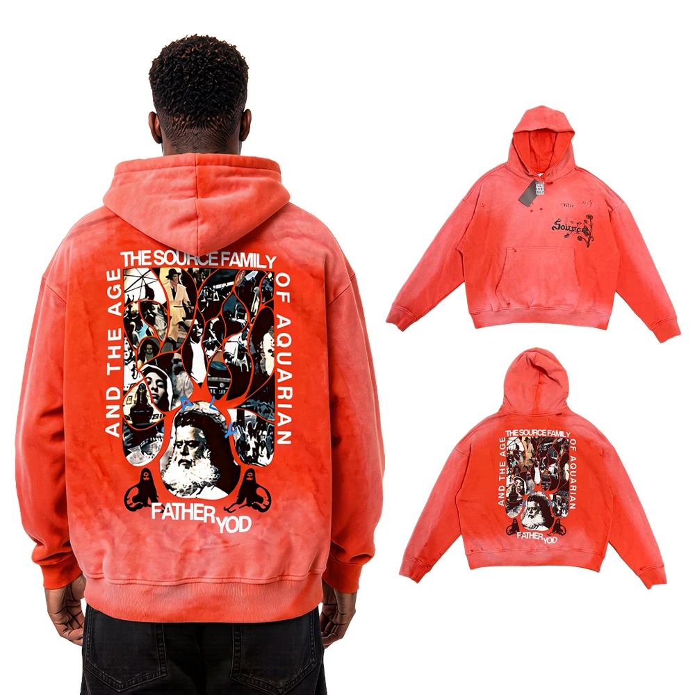Y2k American Streetwear Digital Print Graffiti Graphic Hoodies Hip Hop Street Style Cotton Vintage Distressed Red Casual Hoodies