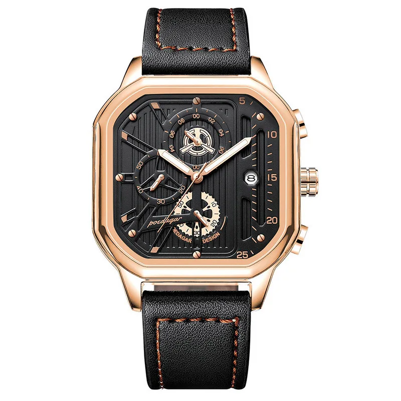 

Rose Gold Men Quartz Wristwatches Sport Waterproof Luxury Square Dial Man Military Watch New Stopwatch Clock 2024 Saat Kol Erkek