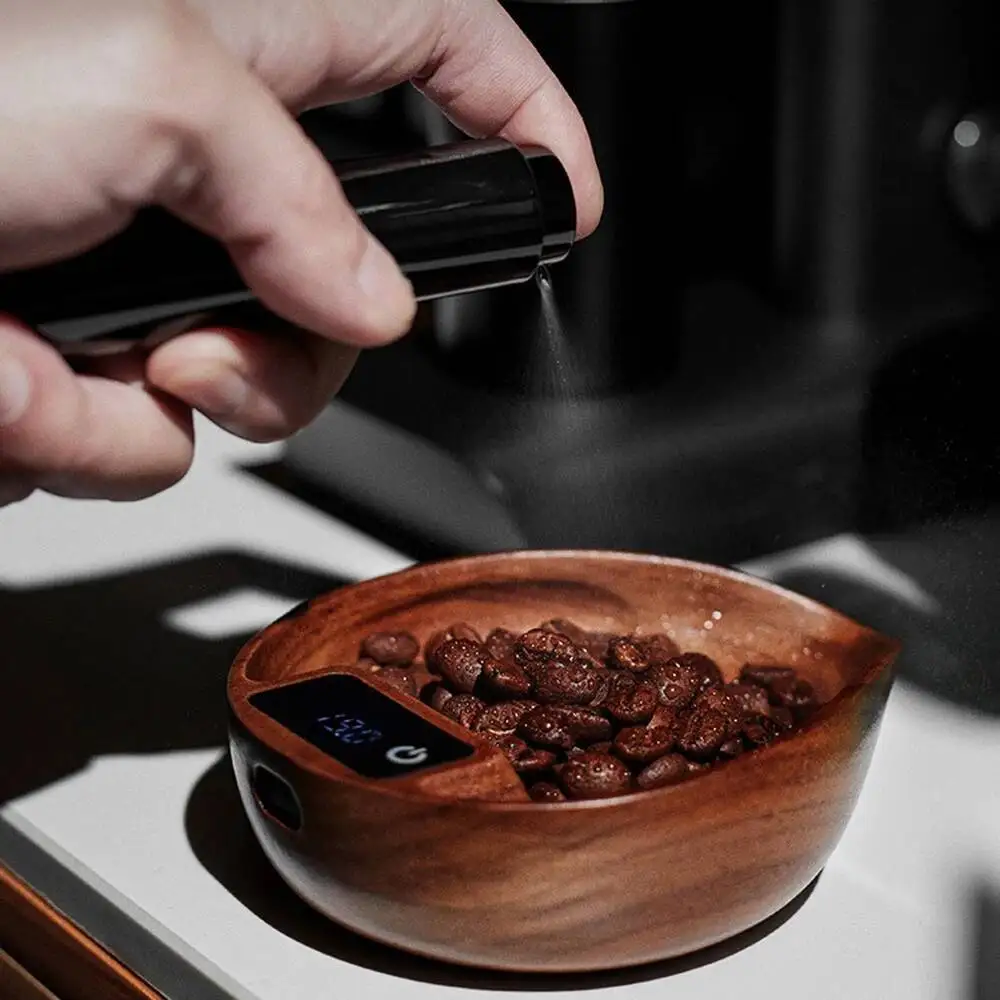 Walnut Coffee Bean Scale Weigher Rechargeable Digital Coffee Dosing Cup Scale Accurate 0.1g Espresso Weighing Plate Scale