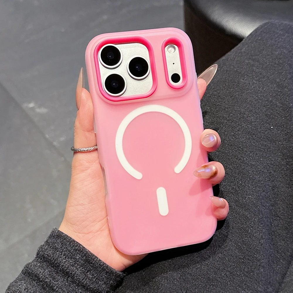 Candy Color 2-in-1 Magnetische Matte Hülle für iPhone 17 16 15 11 14 13 12 Pro Max Plus für Magsafe Kabelloses Laden Silikon TPU Cover – Detail 3