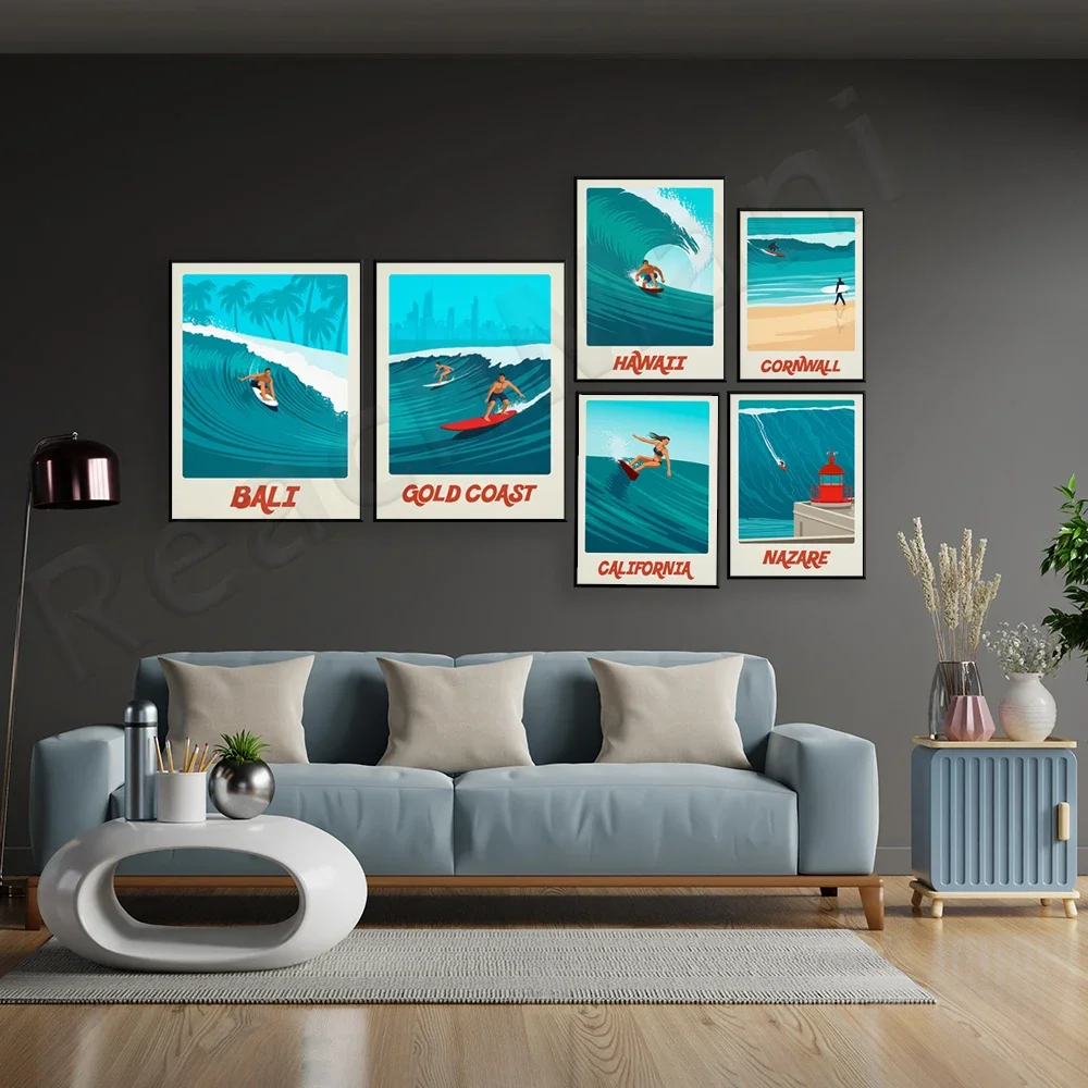 Gold Coast Surf Poster, Hawaii, Cornwall, California, Bali Vintage Surf Surf Poster, Surf Print, Surf Lover Gift