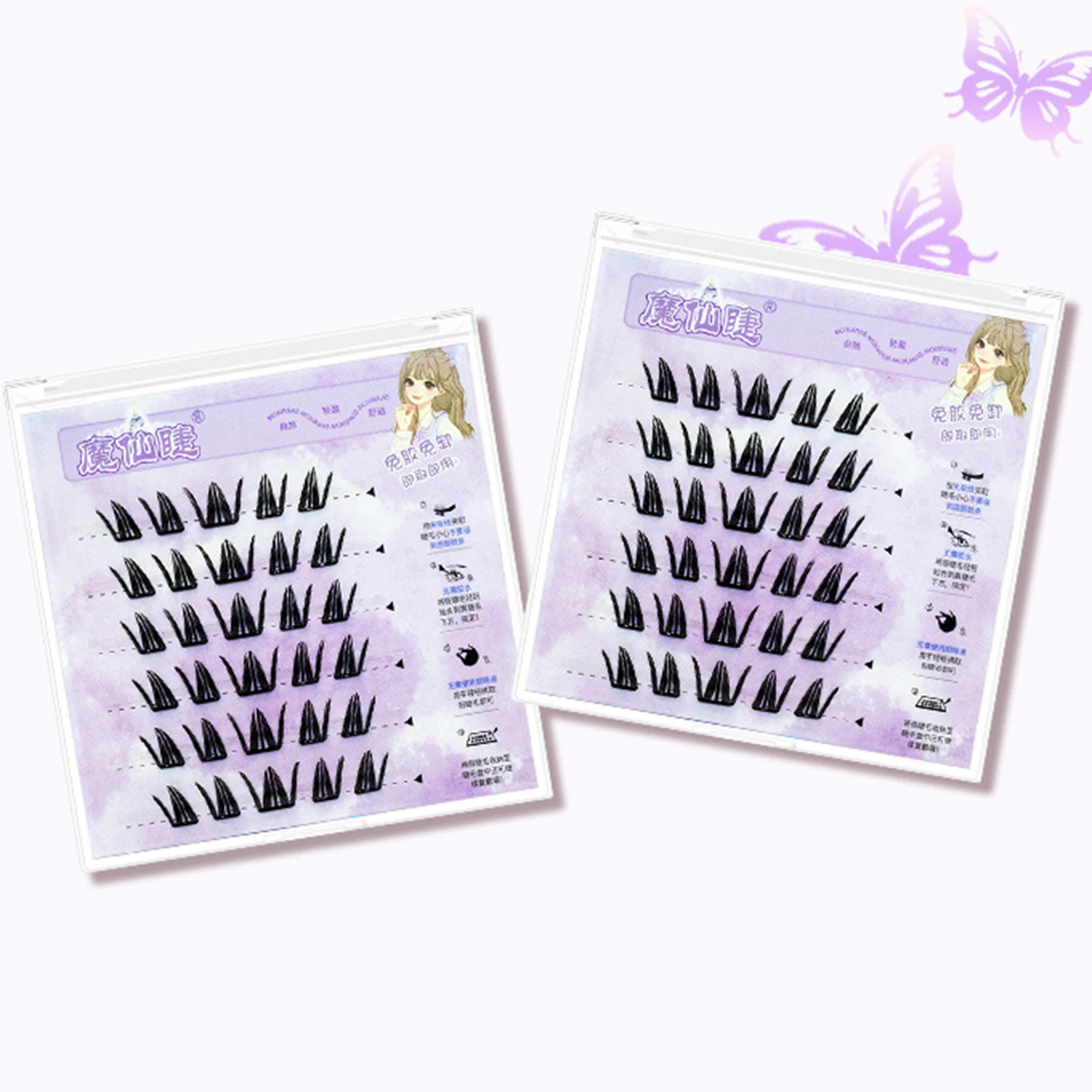 Cils féeriques coniques sans colle, Segments papillon flottants naturels, extensions de cils Manga, grappe individuelle, faux cils