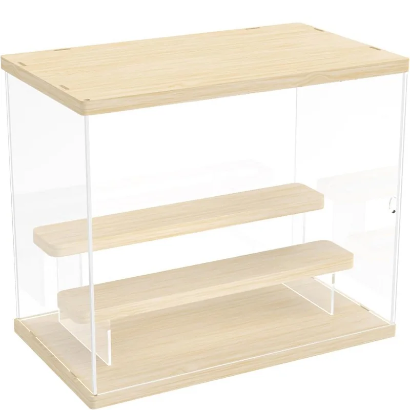 Acrylic Wooden Showcase For Collectible Assemble Dustproof Clear Box Storage Display Stand For Mini Figures Organizing Toys Doll