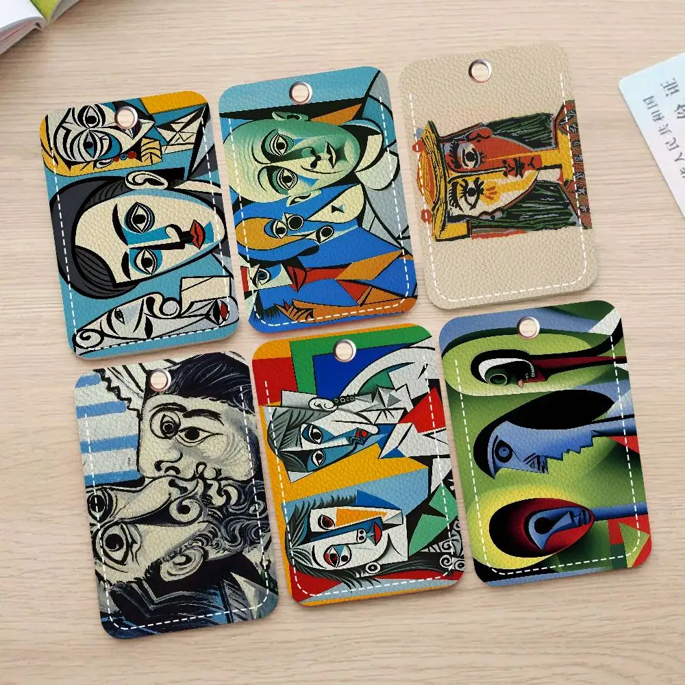 P-Picasso Style Painting Rectangle Keychain Card Holder, Badge Credit Card Holder, Student ID Card Holder, Bus Cards Cover