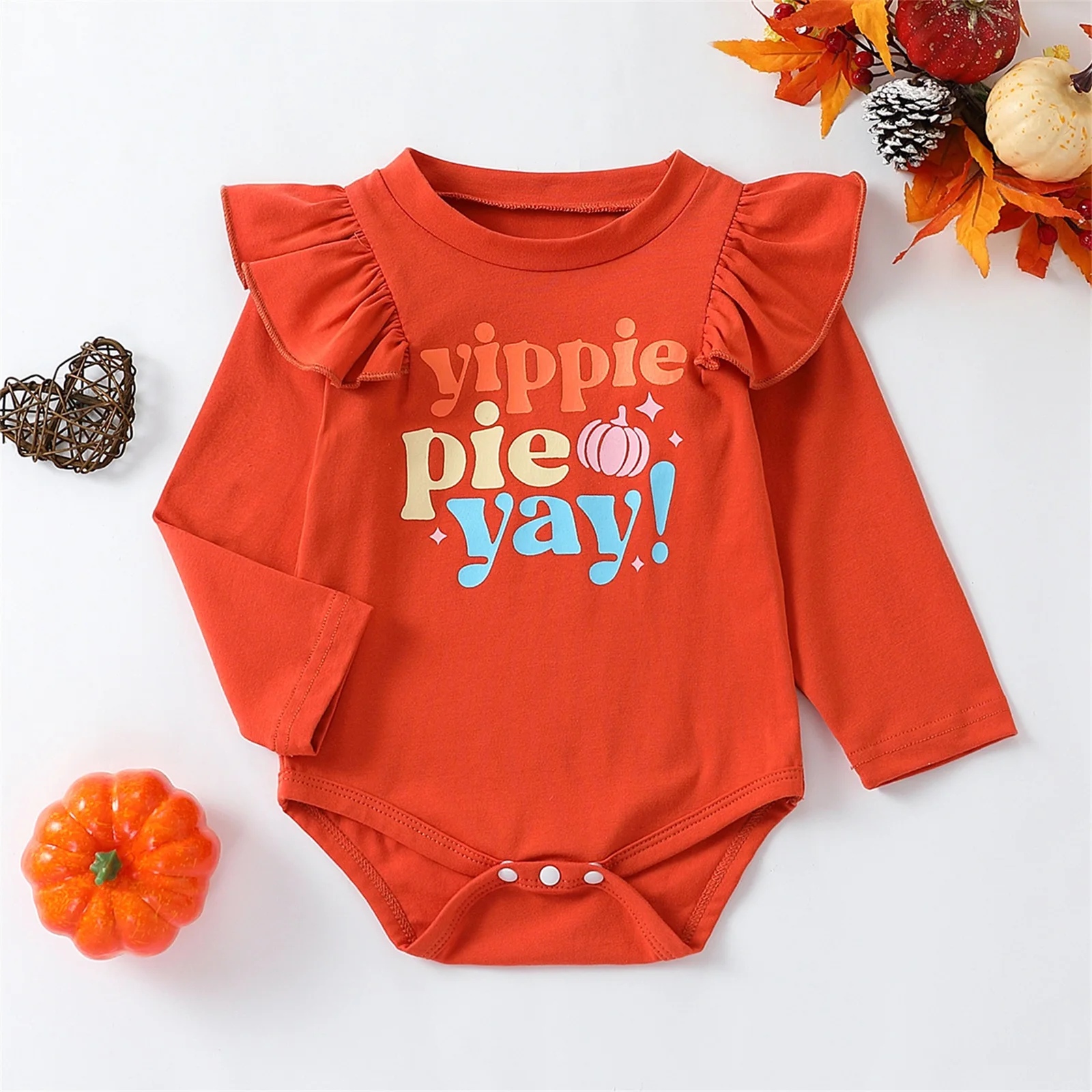 

Baby Girls Romper, Long Sleeve Crew Neck Letters Pumpkin Print Bodysuit Newborn Halloween Costume