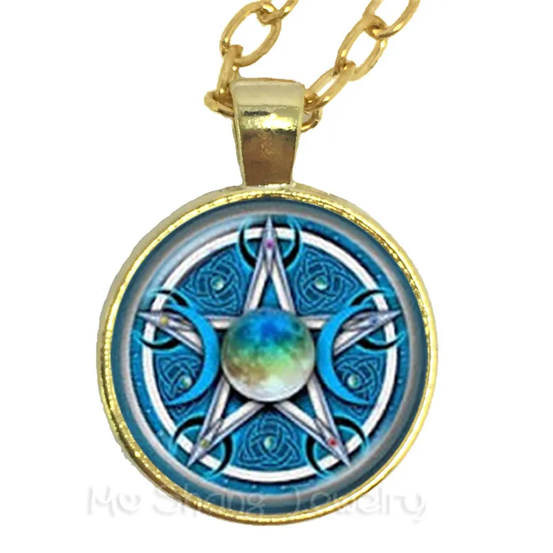Triple Moon Goddess Wicca Pentagram Magic Amulet Talisman Women Moon Necklace Tibetan Vintage Jewelry Gift For Family Talisman