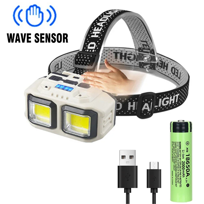 KDULIT Leistungs starke Cob LED Scheinwerfer USB wiederauf ladbare Kopf Taschenlampe Stirn lampe 18650 Batterie wasserdichte Scheinwerfer Camping Angeln Laterne 6