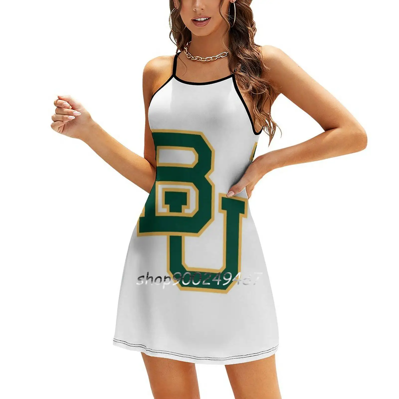 Bu Flare Dress Square Neck Dress Elegant Female Fashion Printed Dress Logo Famousbasket Ball Basketball University Sport