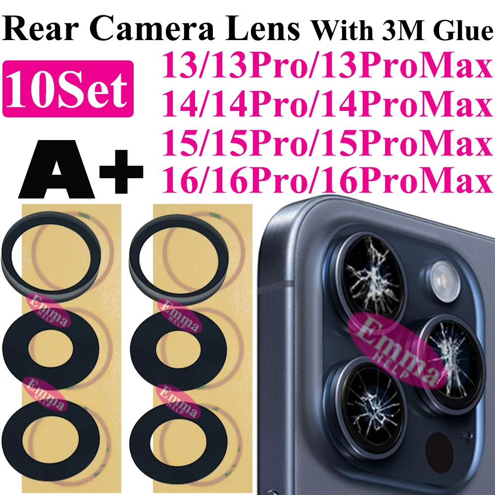 10set Back Camera Glass Lens Sticker for iPhone 16 15 Plus 14 13 12 11 Pro Max Xr Rear Camera Cover Lens