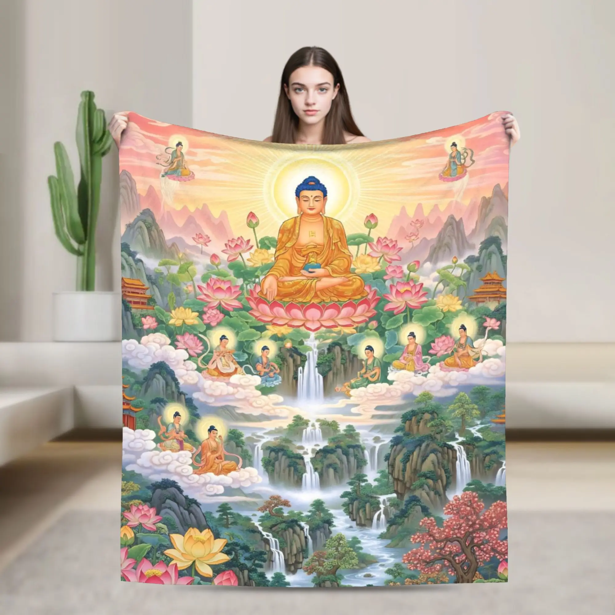 Buddha Lotus Zen Meditation Blankets  Fuzzy Awesome Warm Throw Blanket for Home Summer