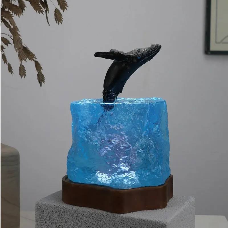 Cave whale diver tabletop ornament marine art crafts solid wood resin lamp birthday gift jewelry