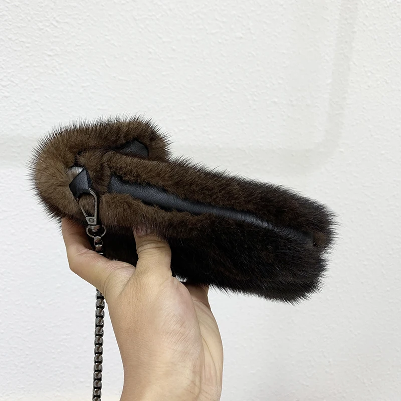 Real Mink Fur Crossbody Bag For Women Small Moblie Phone Bags Girls Exquisite Coin Purse Mini Outdoor Travel Pouch Simple Wallet