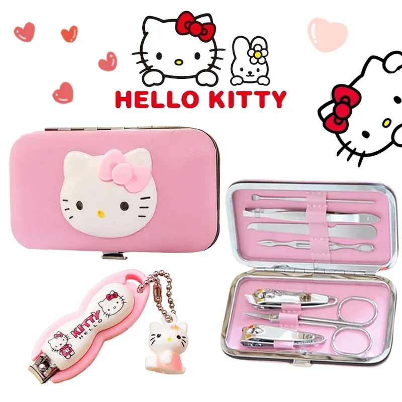 Hello Kitty Nail Scissors Set Kawaii Stainless Steel Nail Clipper Cute Manicure Tools Household Fingernails Scissors Pendant