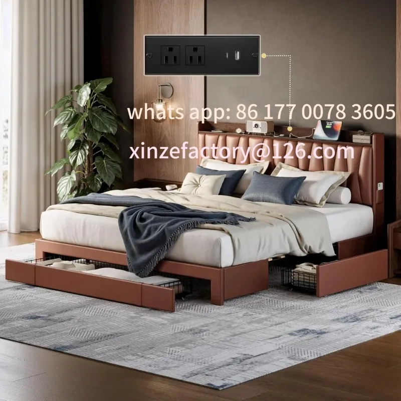 

Customizable Frame with 3 Storage Drawers, Storage Headbord with Charging Station, Platform Bed Frame for Bedroom, Living