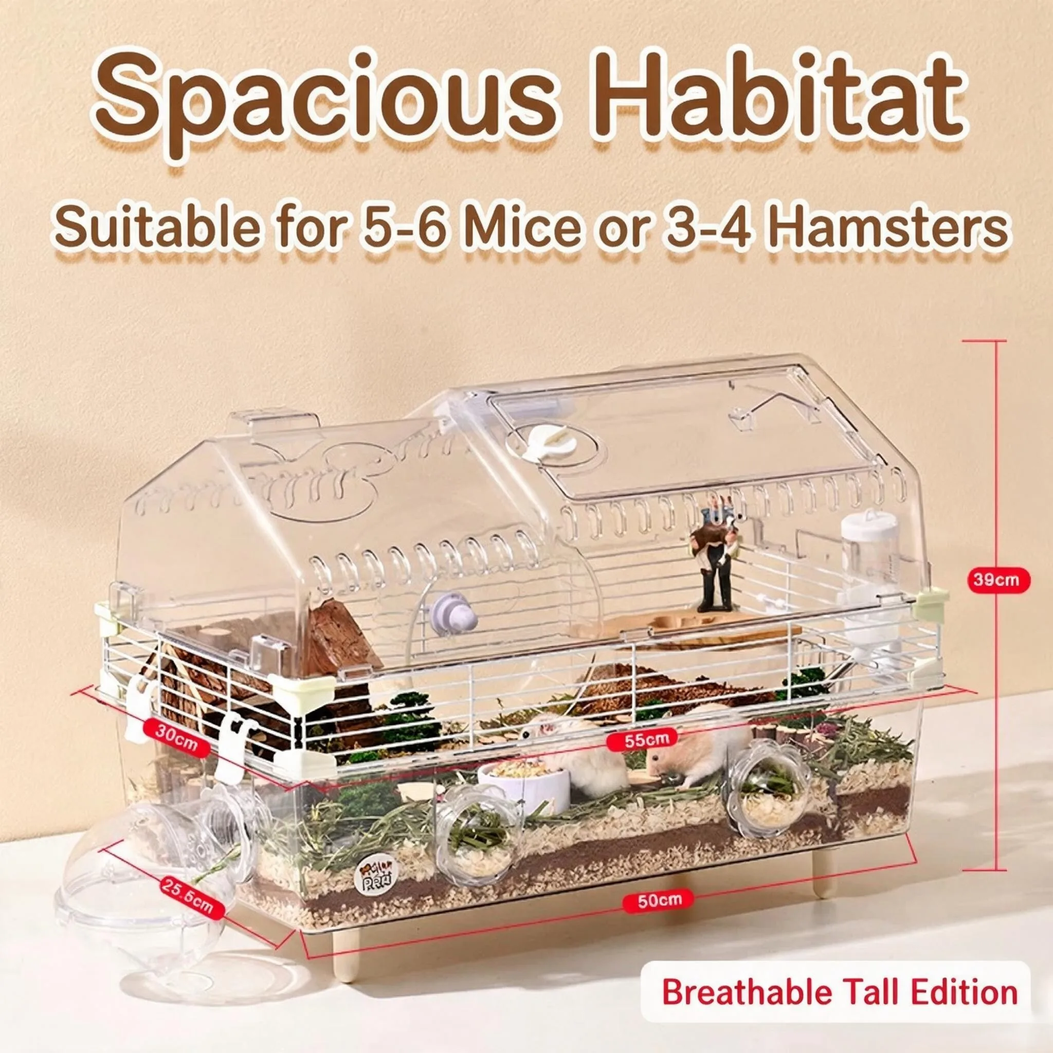 Large Hamster Cage High Transparent Spacious Wooden House Prevent Escape Chew Resistant Gerbil Syrian Parrot Hedgehog Applicable