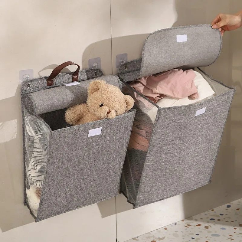 1pc Foldable Wall-Mounted Laundry Hamper with Lid, Space-Saving Oxford Cloth Storage Basket for Bathroom, Bedroom & Living Room - view 6