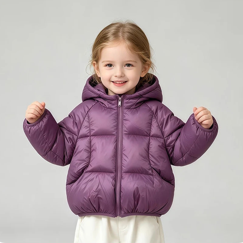 Herbst Winter Baby Jungen Mädchen Leichte Jacke Einfarbig Dick Warm Kapuzenjacke mit Reißverschluss Oberbekleidung für 1-6 Jahre Kinder Baumwolle Daunenjacke – Detail 10