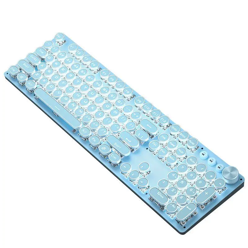 108 klawisze Punk Retro Gaming Keyboard przewodowy Cyan przełącznik mechaniczna klawiatura RGB podświetlana klawiatura Gamer do komputera PC Laptop