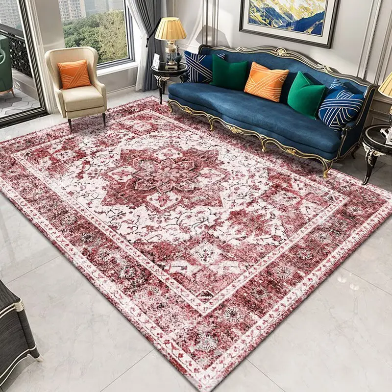 European American Style Retro Persian Living Room Carpet Soft Foldable Study Rug Easy Clean Machine Washable Coffee Tables Mat