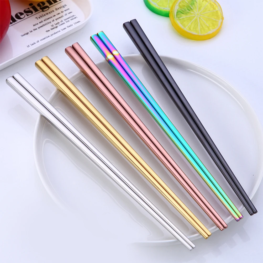 

A Pair of Stainless Steel Chopsticks Electroplating Square Chopsticks Reusable Metal Chopsticks (23cm, Golden)