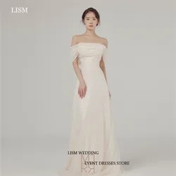 LISM 2024 Sparkly Off the Shoulder Korea Wedding Dresses Glitter Boat Neck A-Line Floor Length Shiny Party Bride Gowns