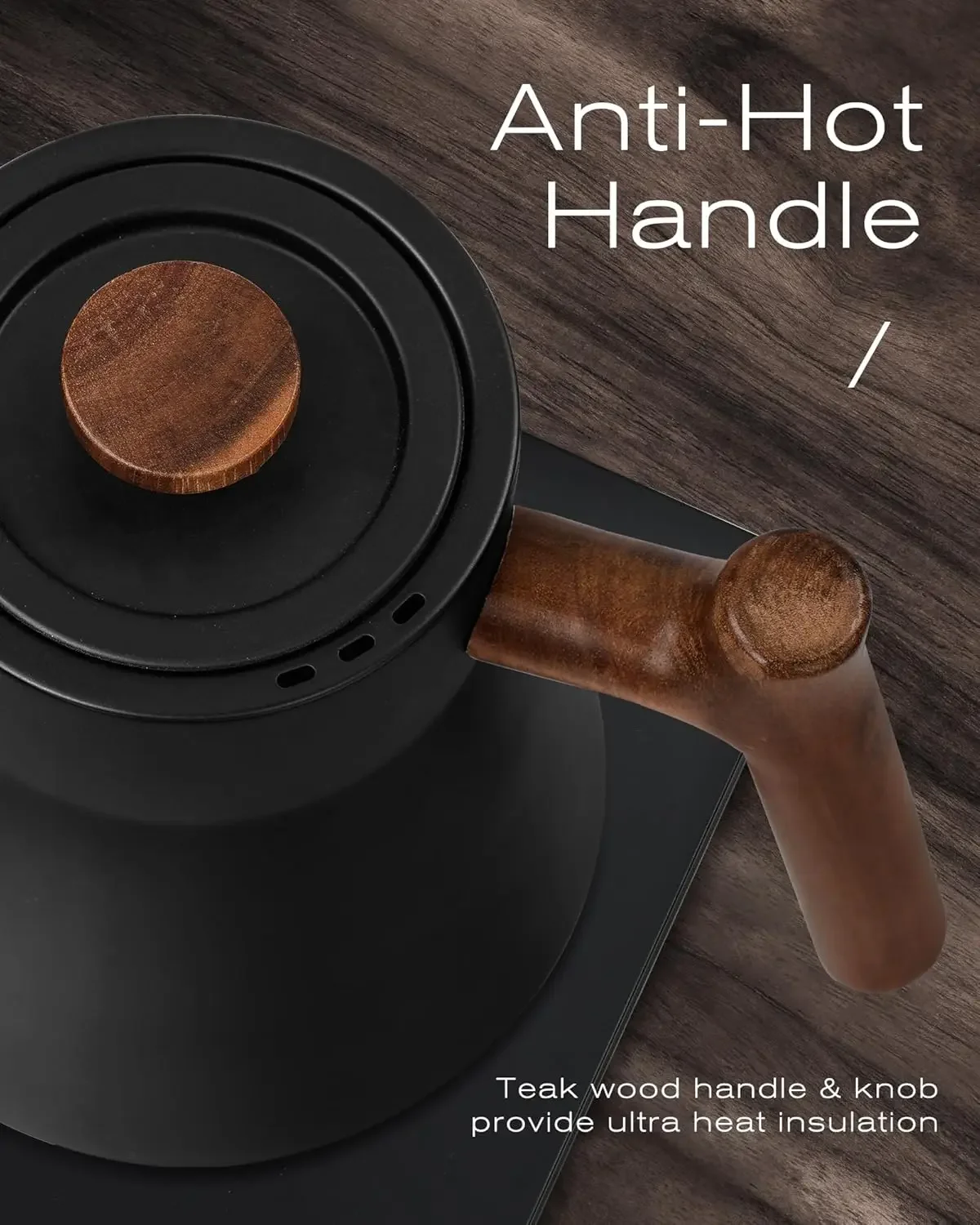 Electric Kettle, 1200W Electric Tea Kettle Real Wood Handle, 34oz Pour Over Electric Kettle for Coffee & Tea,