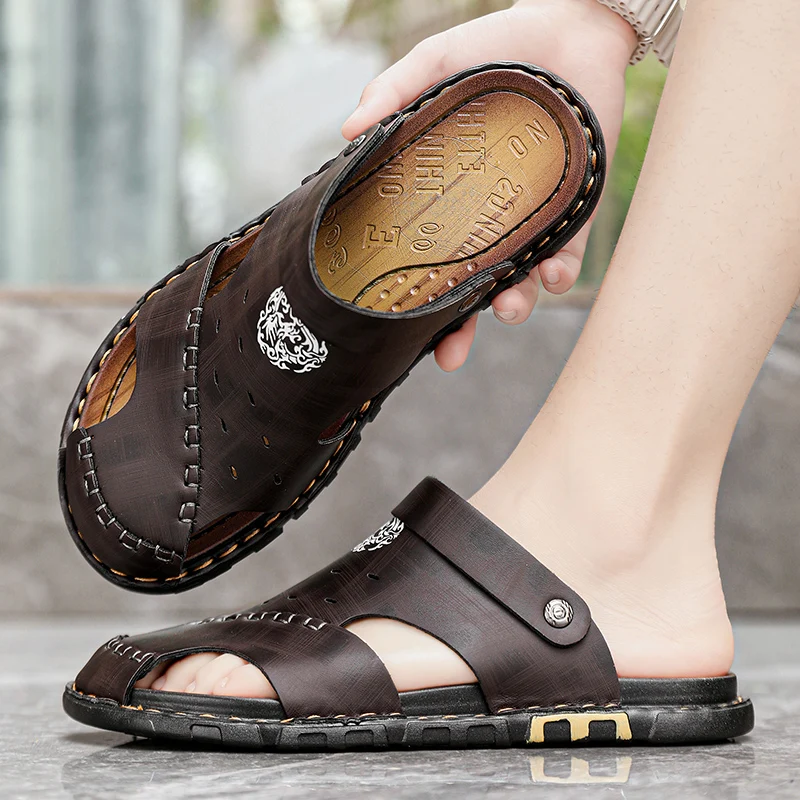 Men Slippers Summer Outside Street Beach Style Plus Size 45 46 47 Non-slip Cover Toe Fashion Casual Sandals Soft Light Shoes