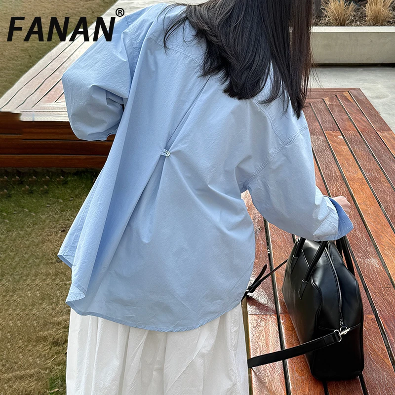 

FANAN Backless Button Design Shirts For Women Lapel Single Breasted Office Lady Loose Blouses Female Tops 2026 Spring New