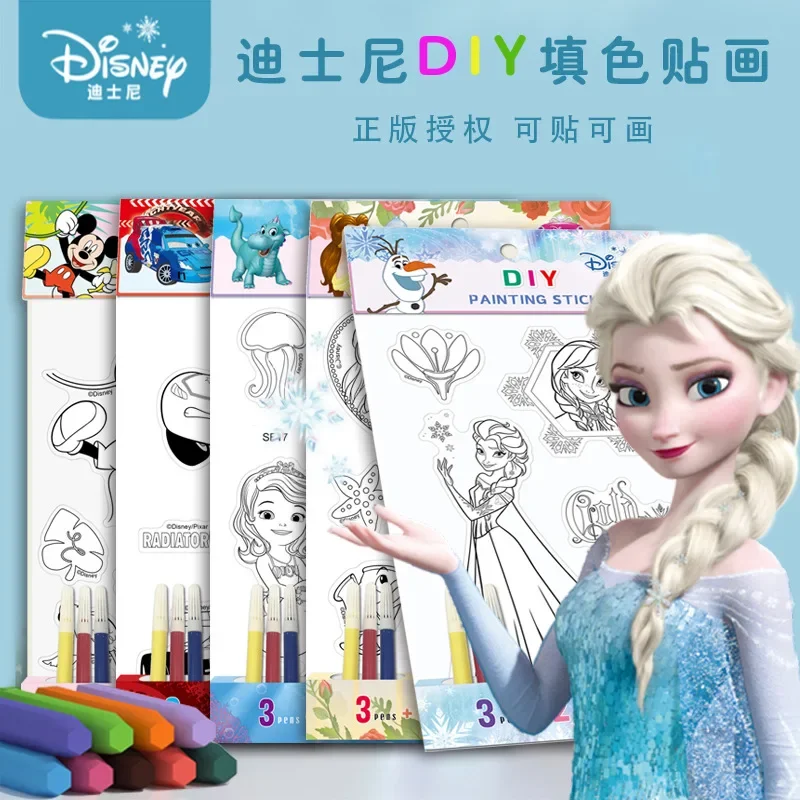 Disney 3-6 year old cartoon color stickers frozen princess kids drawing book kindergarten drawing coloring toy