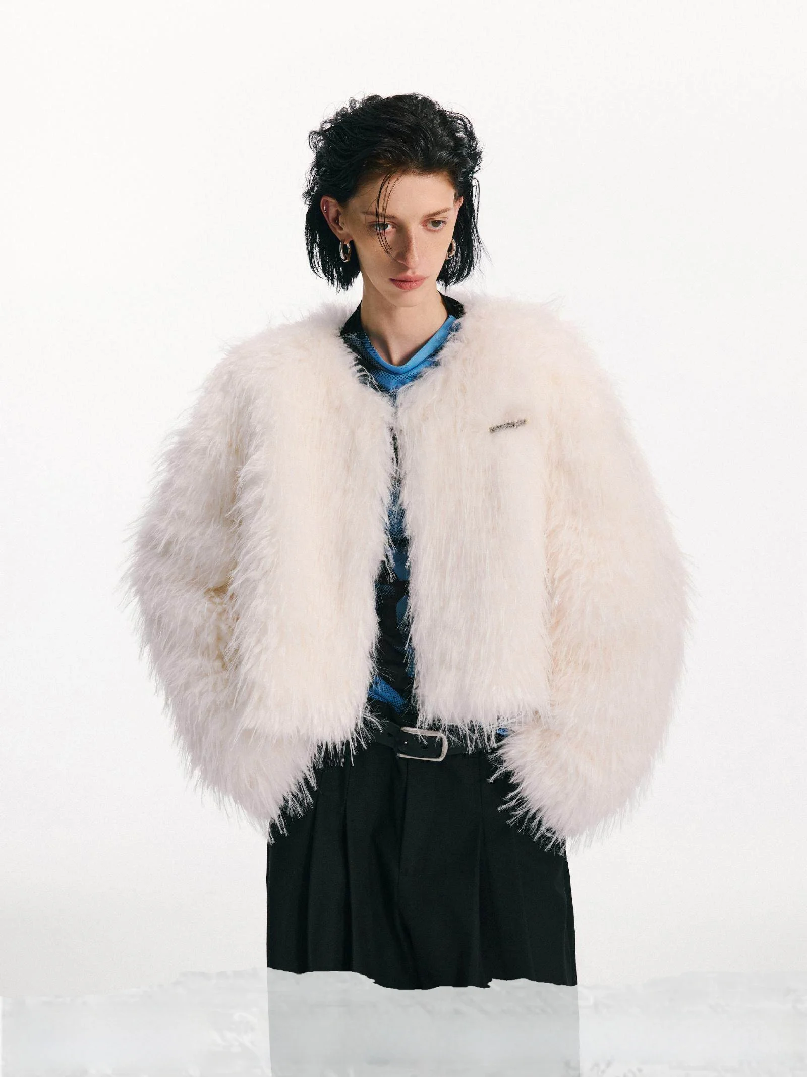 

TearOcean Winter Special Retro round Ne ort Eco-Friendly Fur Jaet Women Loose White Top Winter Thiened Long Sve