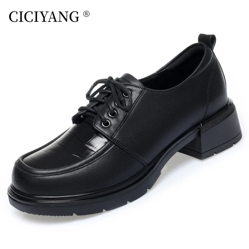 

CICIYANG Women Shoes Genuine Leather 2024 New Spring Shoes Deep Mouth Lace-up Large Size Ladies Dress Shoes Black 42 43 Handmade