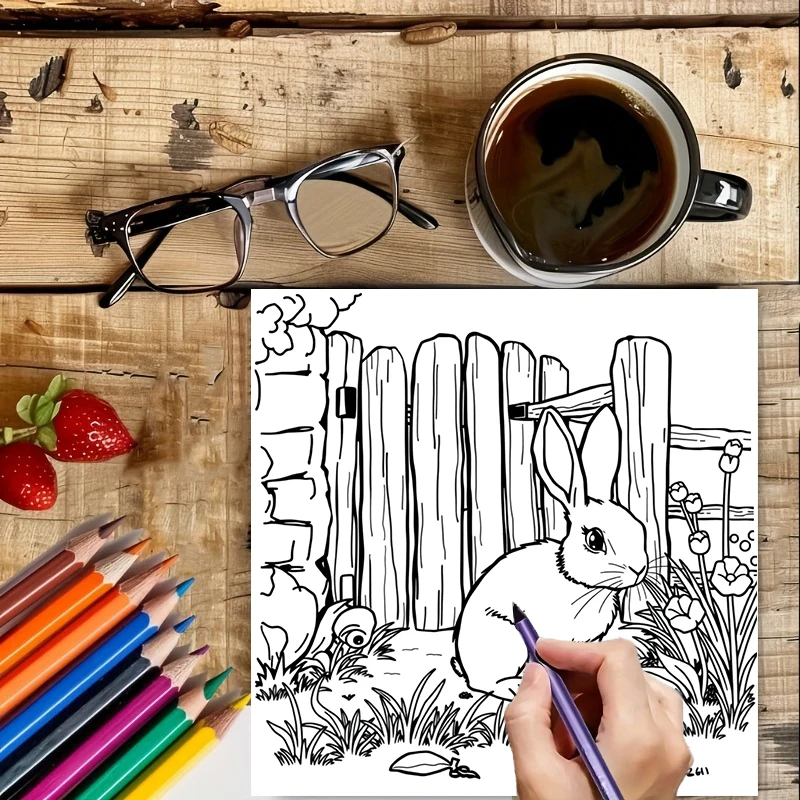 28 Pages Original Easter Bunny Coloring Book for Adult | Colouring Book, Drawing Supplies for Christmas, Thanksgiving, Halloween