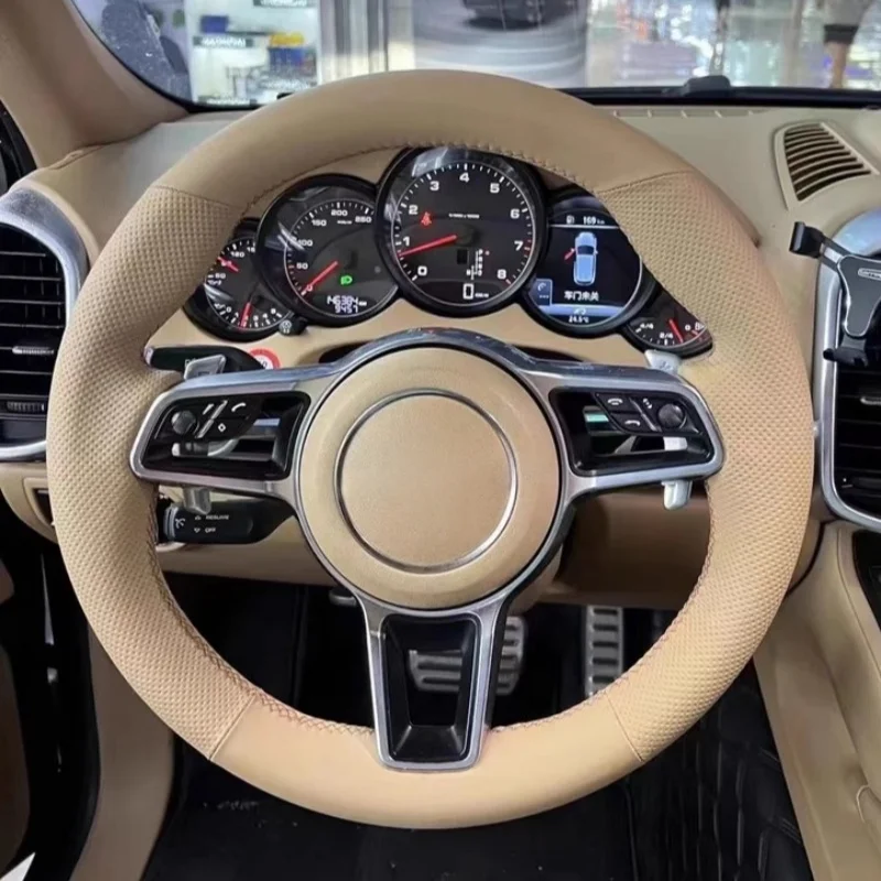 

Hand Sewning Genuine Leather Car Steering Wheel Cover For Porsche Taycan Boxste Panamera Macan Cayenne 971 Car Accessories