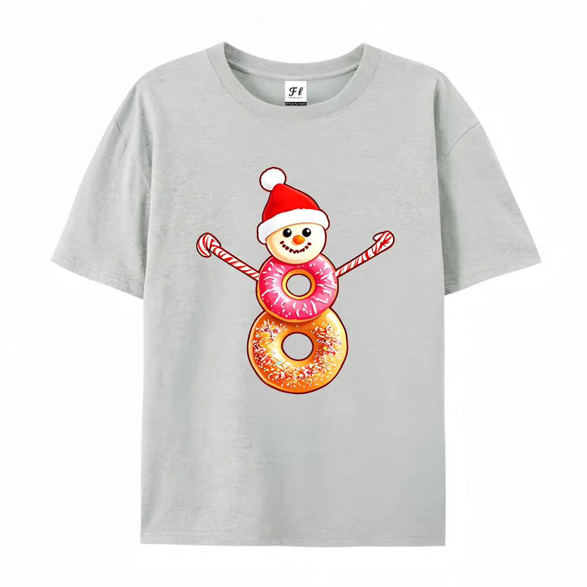 Women Funny Donut Snowman Christmas Graphic T Shirt Summer O Neck Short Sleeve Candy Cane Santa Hat Sweet Food Print Soft Casual