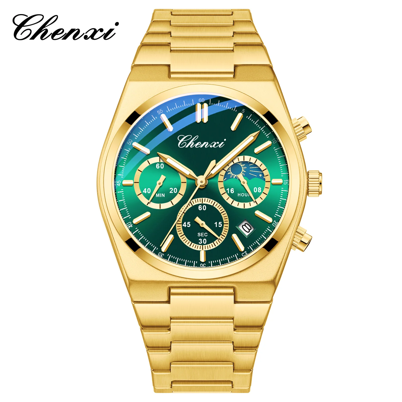 CHENXI Original Luxury Watches For Man Multifunctional Chronograph Date Quartz Men's Clock Business Stainless Steel Gold Watch