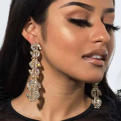 Unique US dollar Crystal Earrings long pendant women's fashionable atmospheric Earrings sparkling Rhinestone Jewelry