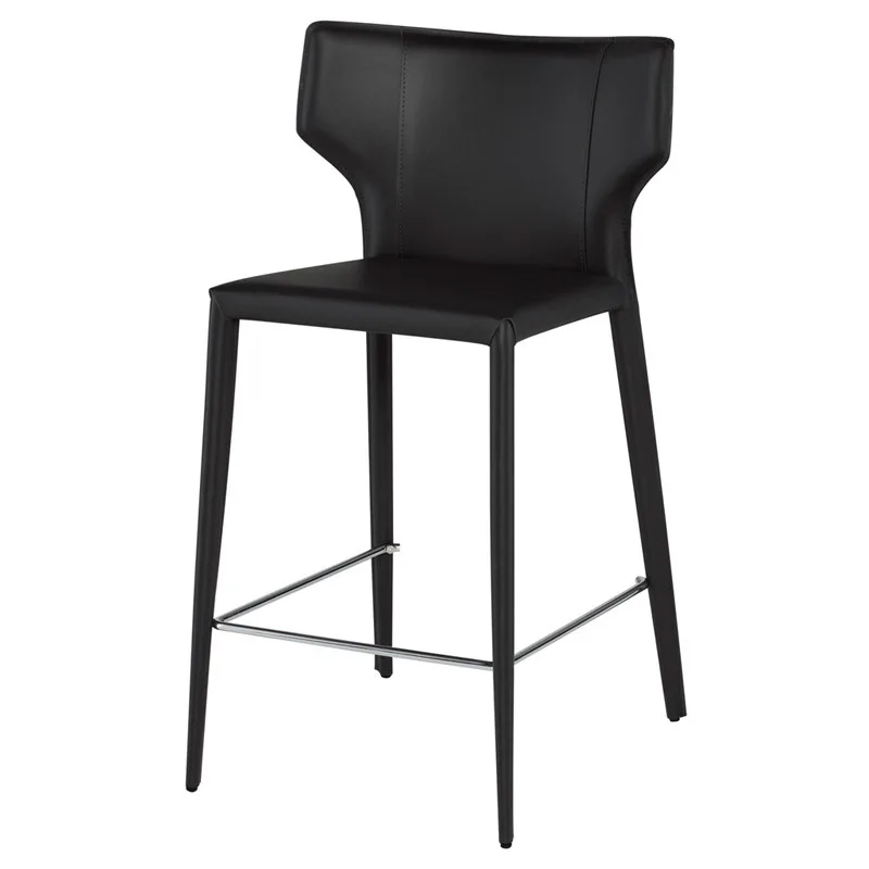 

Modern Curved Backrest Saddle Leather High Bar Stool with Metal Legs for Home Hotel Bar Living Dining Coffee Entrance Indoor Use