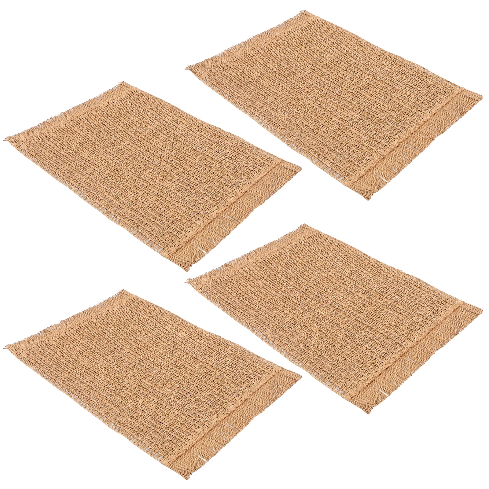 

4 Pcs Retro Tassel Placemat Coffee Coasters Cute Aesthetic Cup Holder Flax for Table
