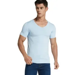 Ropa interior Sexy de seda de hielo para hombre, camisa básica de manga corta sin costuras con cuello en V, ropa interior de culturismo para Fitness, talla grande, Verano