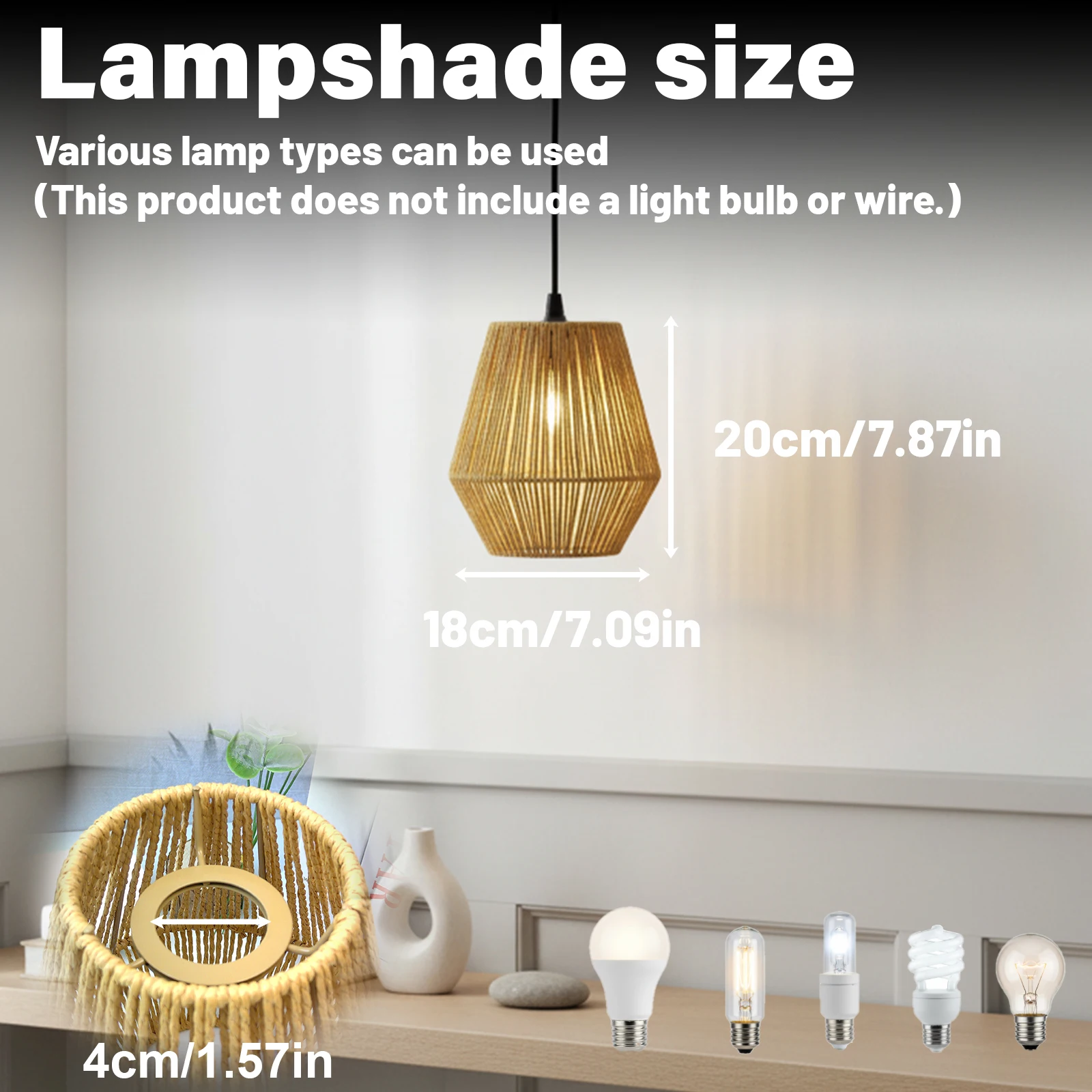 Woven Rattan Lamp Shade Replacement, Farmhouse Rustic Wicker Light Cover, Boho Style 2-Tier Pendant Lampshade for Hanging Lights