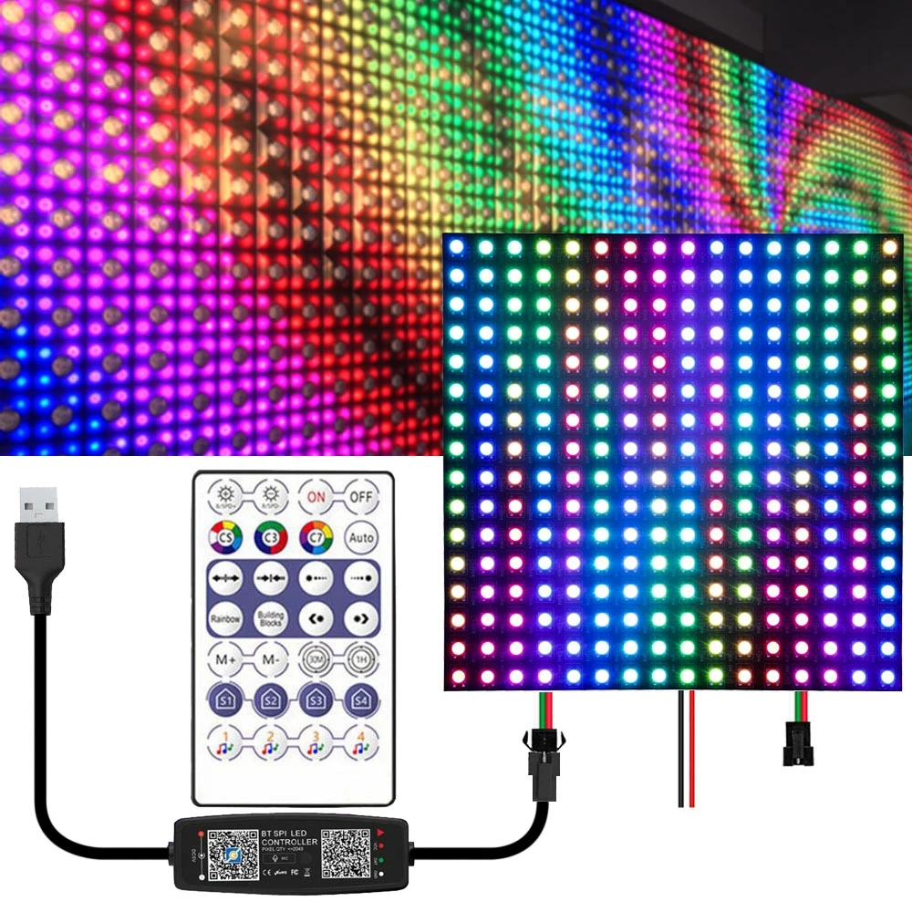 WS2812B Individually Addressable 8X8 16X16 8X32 LED Panel Light WS2812 Module Matrix Screen With USB 28Keys BT Music Controller