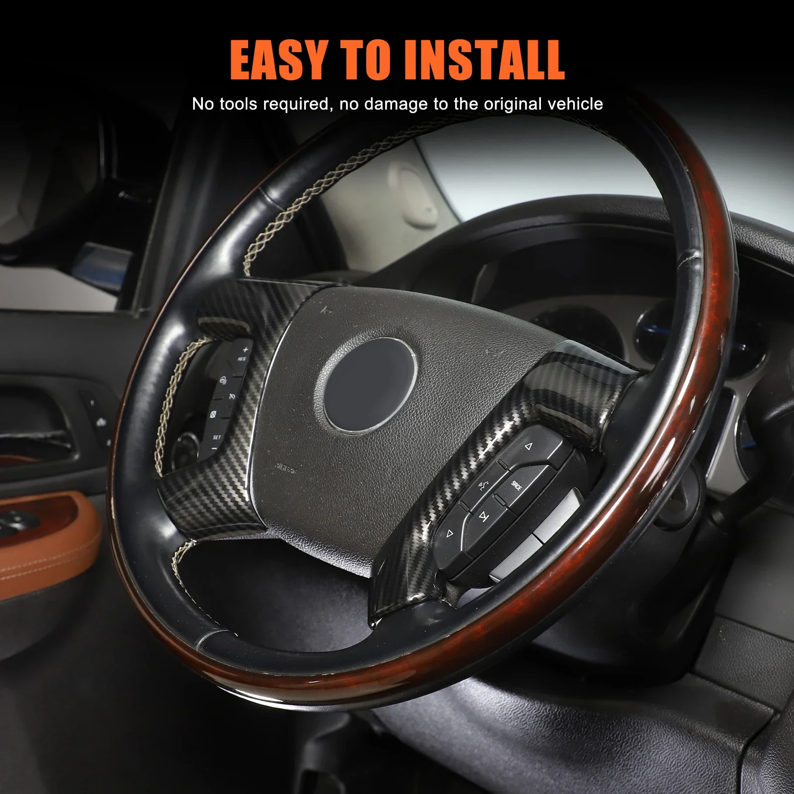 ABS Carbon Fiber For Cadillac Escalade 2007-2014 Car Steering Wheel Window Glass Lifting Button Frame Sticker Accessories
