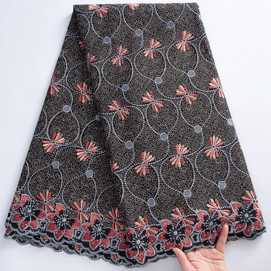  نسيج دانتيل قطن أفريقي - تصميم مطرز بالزهور السويسرية 5 ياردات لفساتين الزفاف، كوتور، جيلي #4