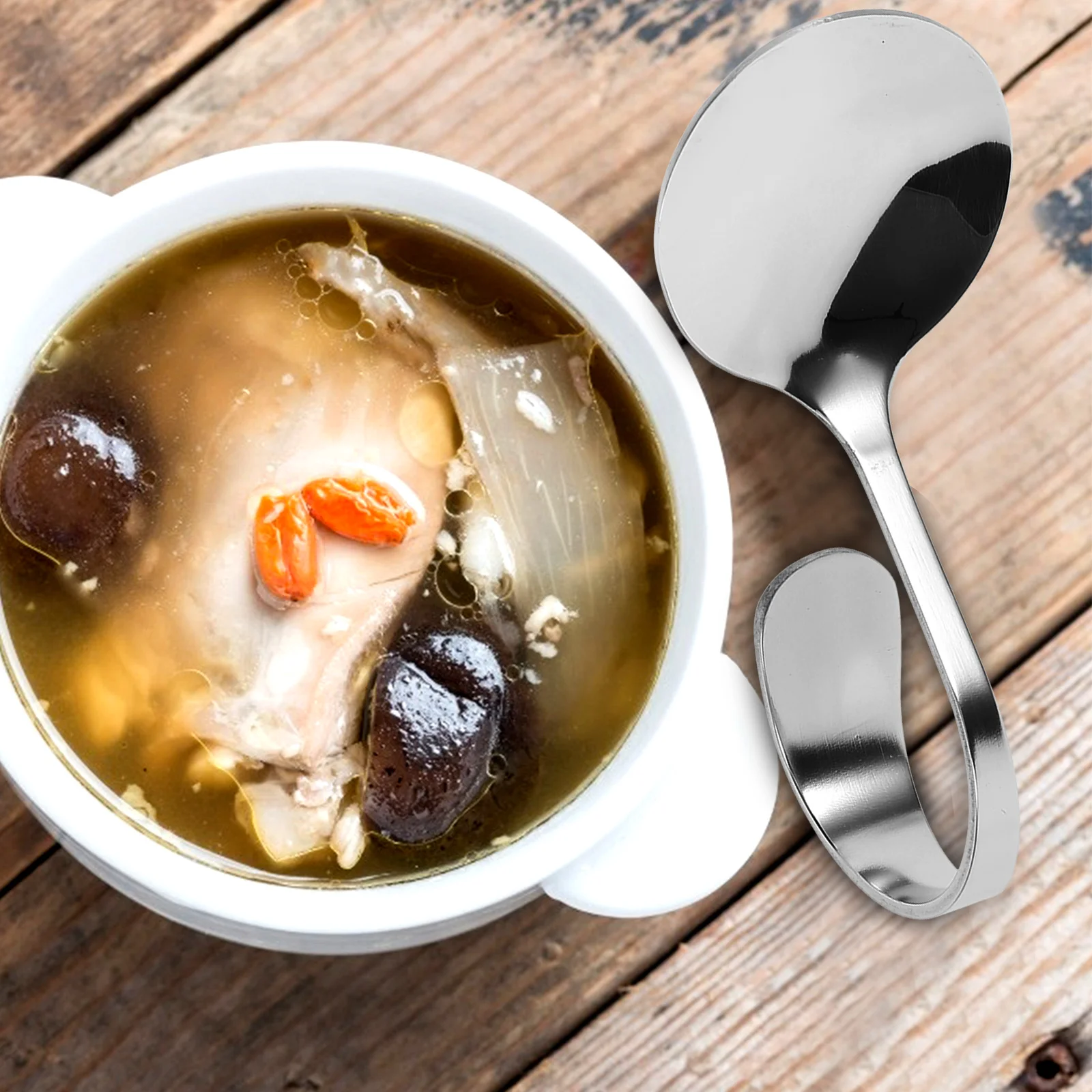 

2Pcs Bent Handle Dessert Spoons Fork Stainless Steel Multipurpose Spoons for Coffee Salad Pudding Smooth Polish