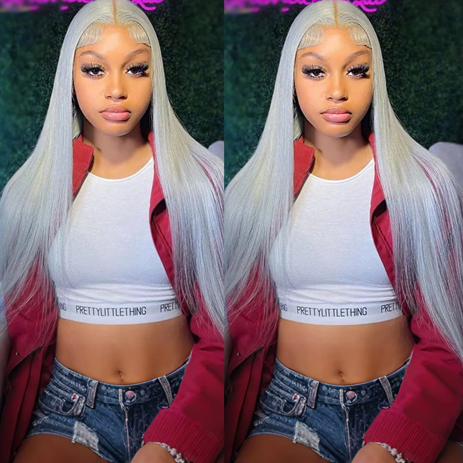 

250 Density Silver Grey Straight Wig 100% Human Hair 40 Inch Colored HD Transparent 13x4 Lace Frontal Wigs Brazilian For Women