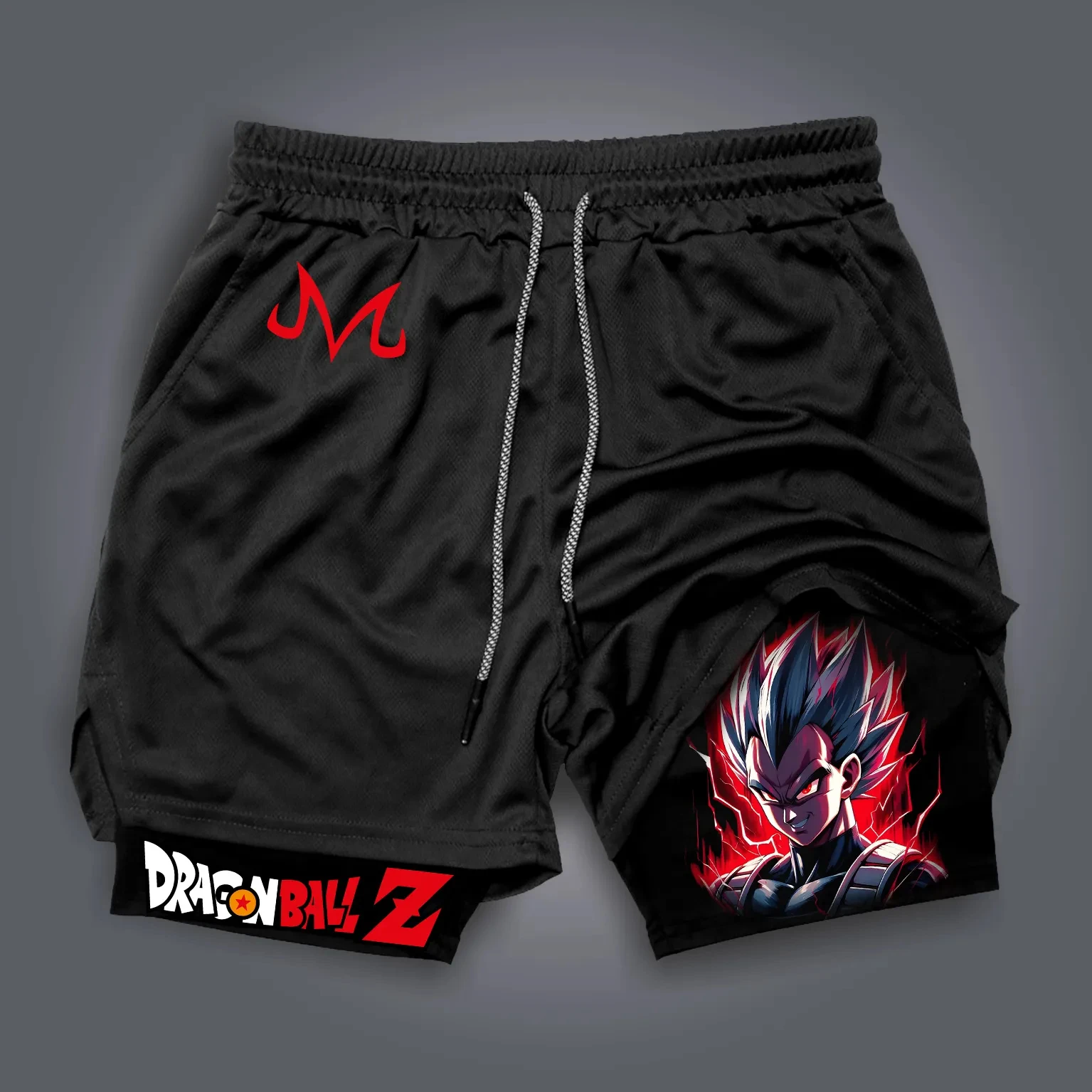 Pantalones cortos de doble capa con estampado periférico de Dragon Ball Anime GOKU, pantalones sueltos y transpirables deportivos americanos de verano para hombres